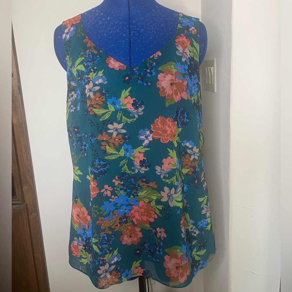 CAbi Orange and Green Sleeveless Tank Top